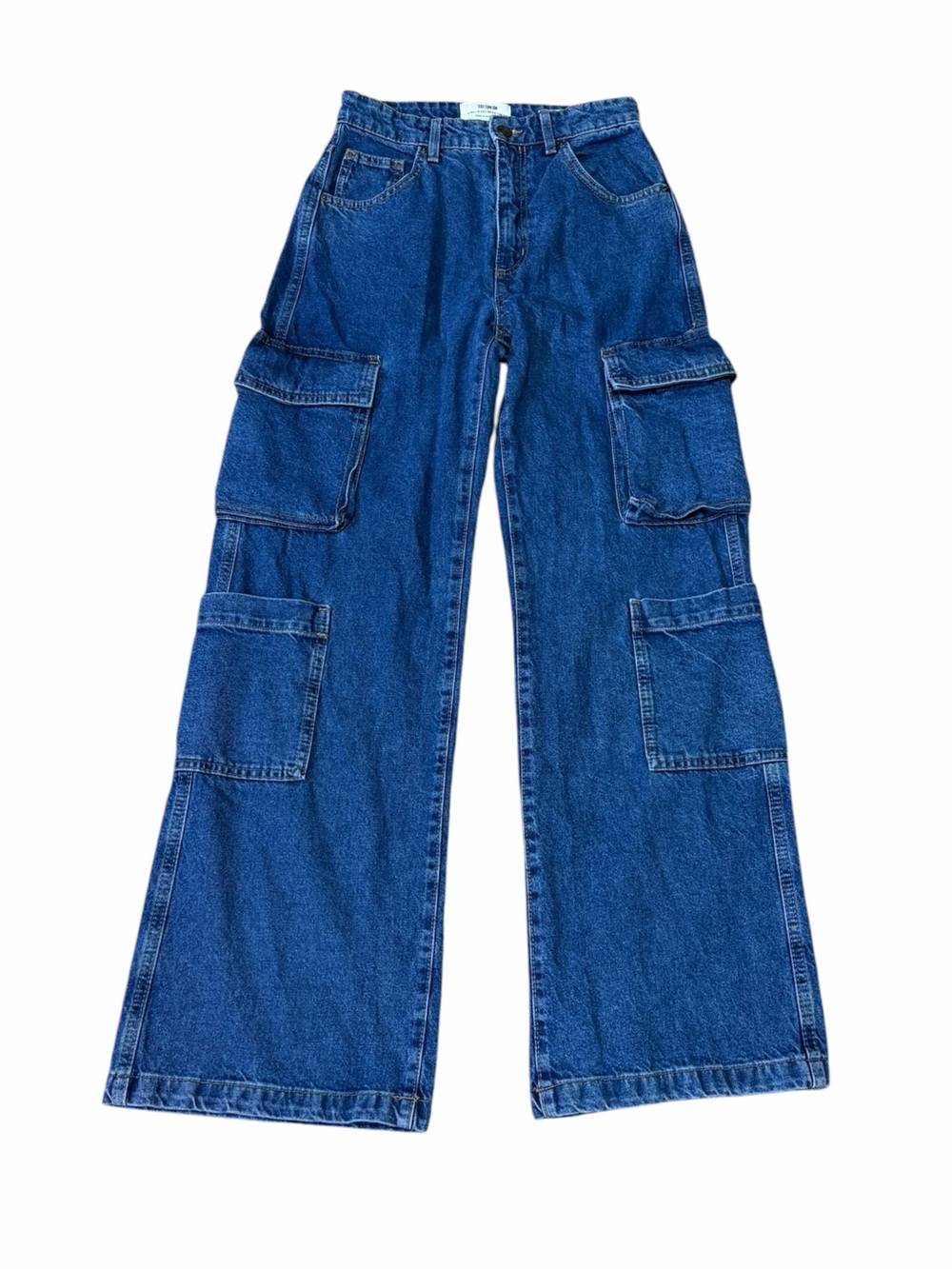 Cotton On Cargo Wide Leg Jeans Medium Wash Blue Denim Size 2 Utility Baggy 90s